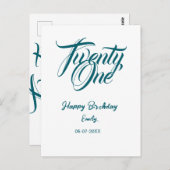 21st birthday add name date year blue template thi postkarte (Vorne/Hinten)