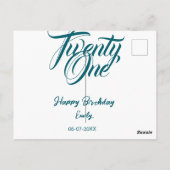 21st birthday add name date year blue template thi postkarte (Rückseite)