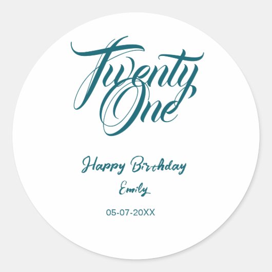 21st birthday add name date year blue template thi runder aufkleber (Vorderseite)