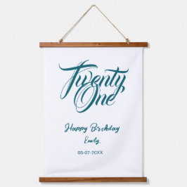 21st birthday add name date year blue template thi wandteppich mit holzrahmen
