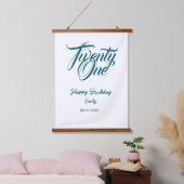 21st birthday add name date year blue template thi wandteppich mit holzrahmen (Schlafzimmer)