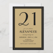 21st Birthday Adult Black and Gold Modern Minimal Einladung (Vorderseite)