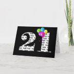 21st Birthday Balloon Karte<br><div class="desc">Bold number 21 for birthday with colorful rainbow balloon bouquet on black</div>