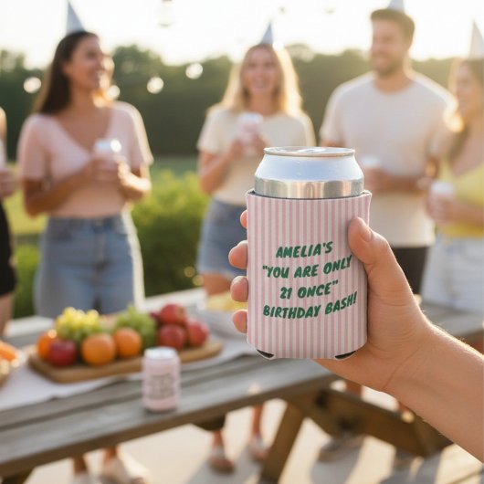 21st Birthday Bash Pink Green Retro Stripes Party Dosenkühler