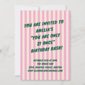21st Birthday Bash Pink Green Retro Stripes Party Einladung (Vorderseite)