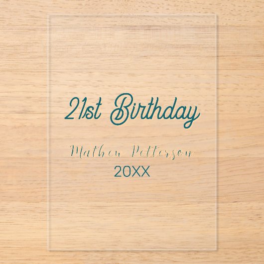 21st birthday blue orange stylish boho retro name  acryleinladungen (Vorderseite)