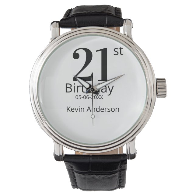 21st birthday bold letter name date simple man boy armbanduhr (Vorderseite)