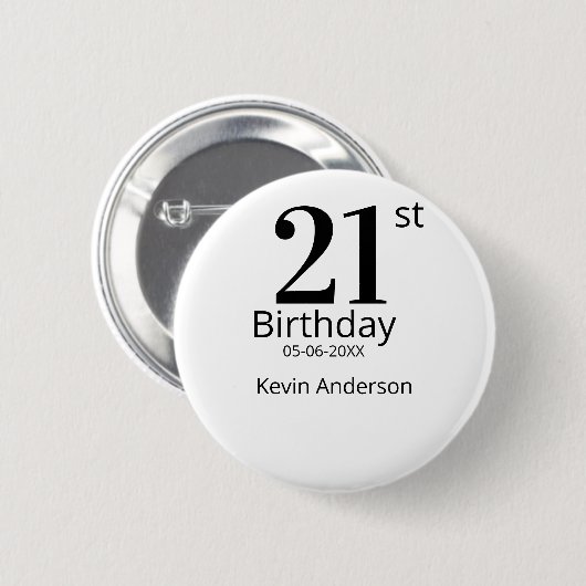 21st birthday bold letter name date simple man boy button (Vorne & Hinten)