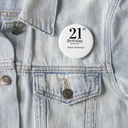 21st birthday bold letter name date simple man boy button (Beispiel)