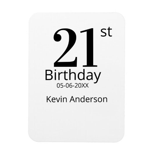 21st birthday bold letter name date simple man boy magnet (Vertikal)