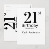 21st birthday bold letter name date simple man boy postkarte (Vorne/Hinten)
