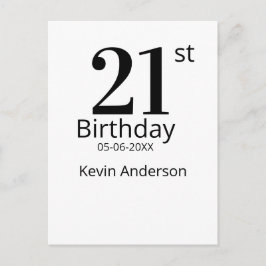 21st birthday bold letter name date simple man boy postkarte