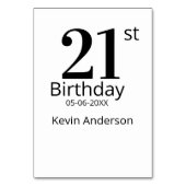 21st birthday bold letter name date simple man boy tischnummer (Rückseite)