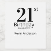 21st birthday bold letter name date simple man boy weinetikett (Einzelnes Label)