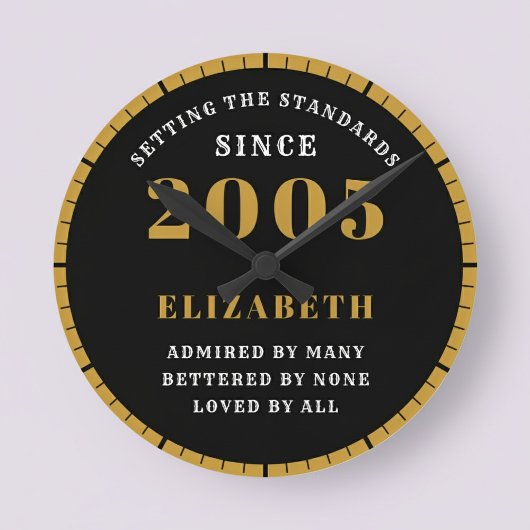 21st Birthday Born 2005 Black Gold Runde Wanduhr