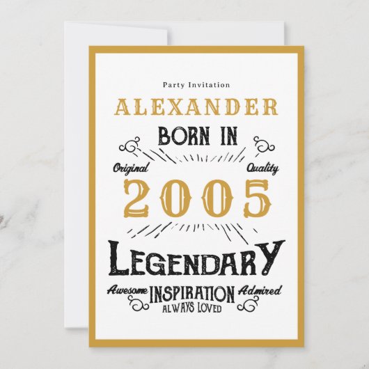 21st Birthday Born 2005 White Gold Legend Einladung (Vorderseite)