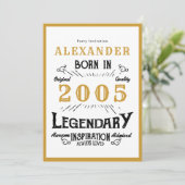 21st Birthday Born 2005 White Gold Legend Einladung (Stehend Vorderseite)