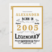 21st Birthday Born 2005 White Gold Legend Einladung (Vorne/Hinten)