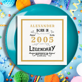 21st Birthday Born 2005 White Gold Legend Serviette