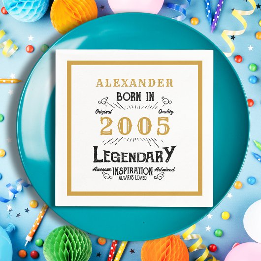 21st Birthday Born 2005 White Gold Legend Serviette