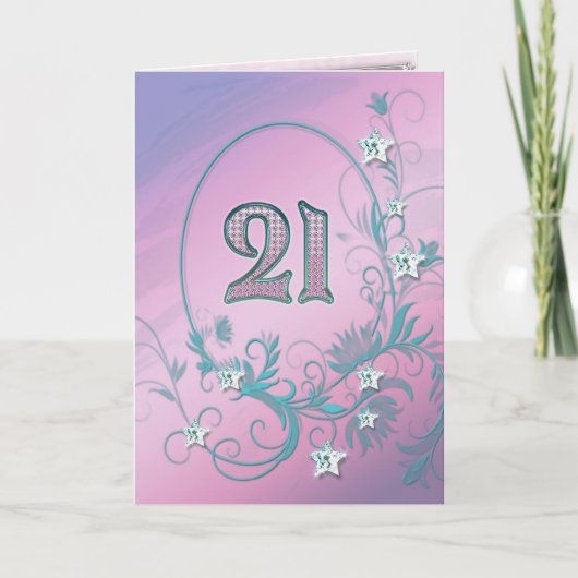 21st Birthday card with diamond stars Karte (Vorderseite)