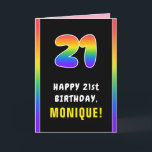 21st Birthday: Colorful Rainbow # 21, Custom Name Karte<br><div class="desc">This vibrant and bold birthday-themed greeting card design features the number “21“ with a multicolored rainbow spectrum inspired gradient pattern, along with the message “HAPPY 21st BIRTHDAY, ”, and a custom recipient name. The inside has a customizable birthday greeting message, or could perhaps be cleared and left blank if a...</div>