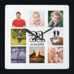 21st birthday custom foto klebeguy quadratische wanduhr<br><div class="desc">An der Wall clock as a gift for a 21st birthday for a guy,  celebrating his life with a klebend of 8 of your fotos. Personalize and add a age 21 and a date. Date of birth or the date of the anniversary. Black colored letters. White Background.</div>
