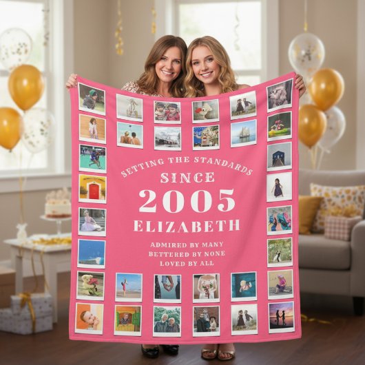 21st Birthday Daughter Family Photo collage Pink Fleecedecke