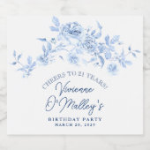 21st Birthday Dusty Blue Rose Floral Schaumweinetikett (Einzelnes Label)