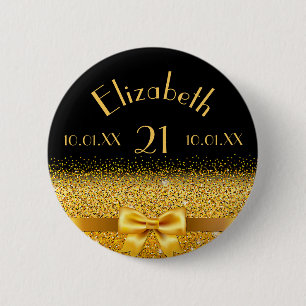 21st birthday elegant gold bow with ribbon black button