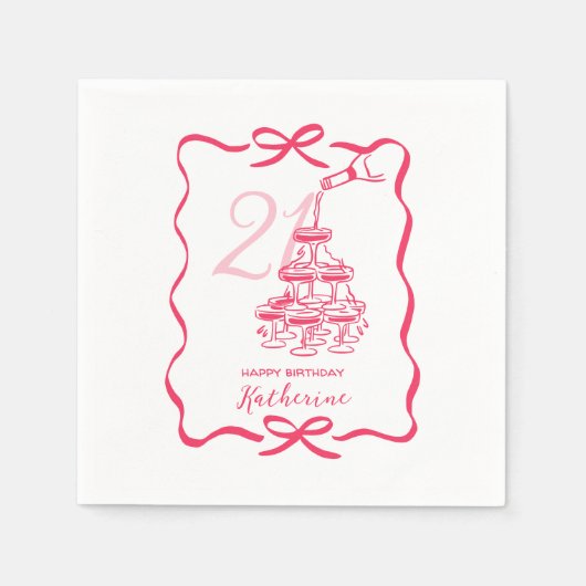 21st Birthday Hand Drawn Champagne Tower Serviette (Vorderseite)