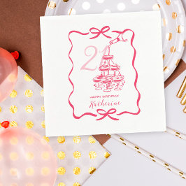 21st Birthday Hand Drawn Champagne Tower  Serviette