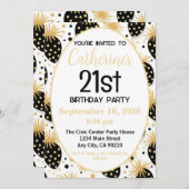 21st Birthday Invitation, Gold & Black Strawberry Einladung (Vorne/Hinten)