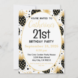 21st Birthday Invitation, Gold & Black Strawberry Einladung
