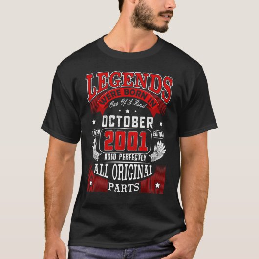 21st Birthday Legends Born In October 2001 21 Yrs T-Shirt (Vorderseite)