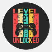 21st Birthday Level 21 Unlocked Gamer Funny Birthd Runder Aufkleber (Vorderseite)