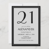 21st Birthday Modern Minimalist Mens Black Gray Einladung (Vorderseite)