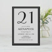 21st Birthday Modern Minimalist Mens Black Gray Einladung (Stehend Vorderseite)
