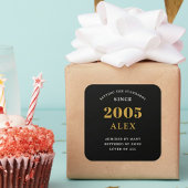 21st Birthday Name 2005 Black Gold Elegant Chic Quadratischer Aufkleber