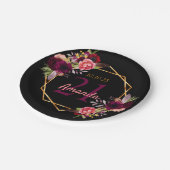 21st birthday party black gold geo floral burgundy pappteller (Schrägansicht)