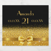 21st birthday party black gold name chic schaumweinetikett (Einzelnes Label)
