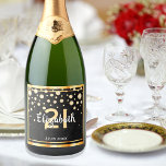 21st birthday party diamonds glitter black gold schaumweinetikett<br><div class="desc">Ein elegantes,  glamouröses und mädchenhaftes 21. Geburtstagswein oder Champagner Flaschenlabel. Schwarz farbene Imitate Glitzer mit Imitaten goldenen Diamant-Sprinkle und einem goldenen Rahmen. Vorlagen für einen Namen,  21 Jahre und ein Datum. Geburtsdatum oder das Datum des Party/Jahrestages. Weiße und goldfarbene Buchstaben. Der Name wird mit einem handgeschriebenen Stilskript geschrieben.</div>