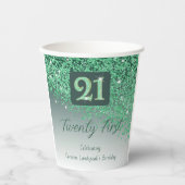 21st Birthday Party Gleaming Green Glitter Pappbecher (Vorderseite)