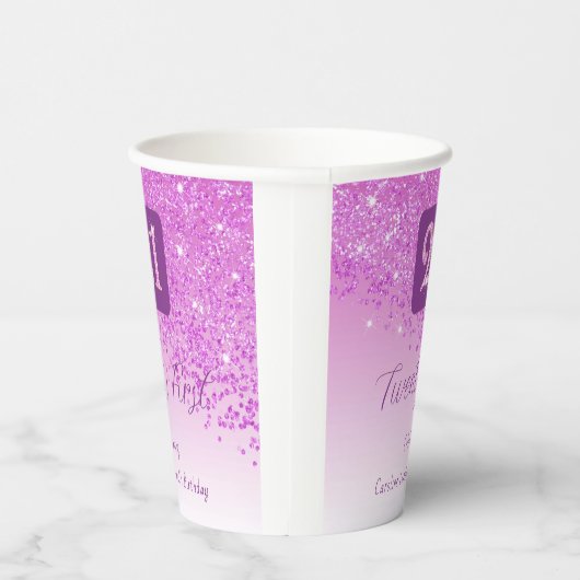 21st Birthday Party Gleaming Pink Glitter Pappbecher (Rechts)