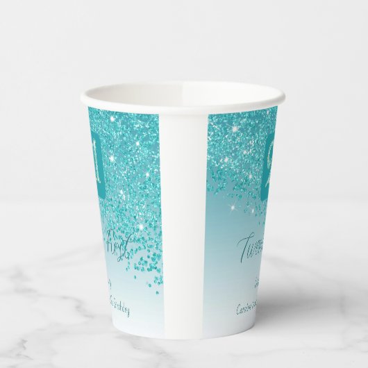 21st Birthday Party Gleaming Teal Blue Glitter Pappbecher (Links)