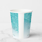 21st Birthday Party Gleaming Teal Blue Glitter Pappbecher (Rechts)