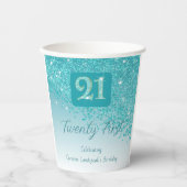 21st Birthday Party Gleaming Teal Blue Glitter Pappbecher (Vorderseite)