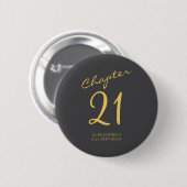21st Birthday Party Gold Script Blue  Button (Vorne & Hinten)