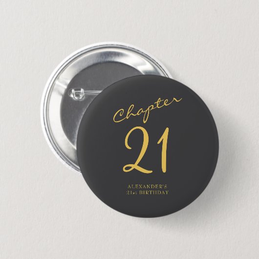 21st Birthday Party Gold Script Blue  Button (Vorne & Hinten)