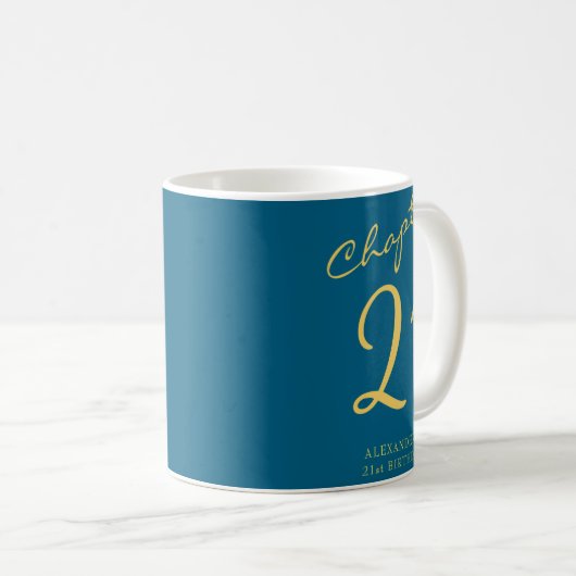 21st Birthday Party Gold Script Blue Kaffeetasse (VorderseiteRechts)